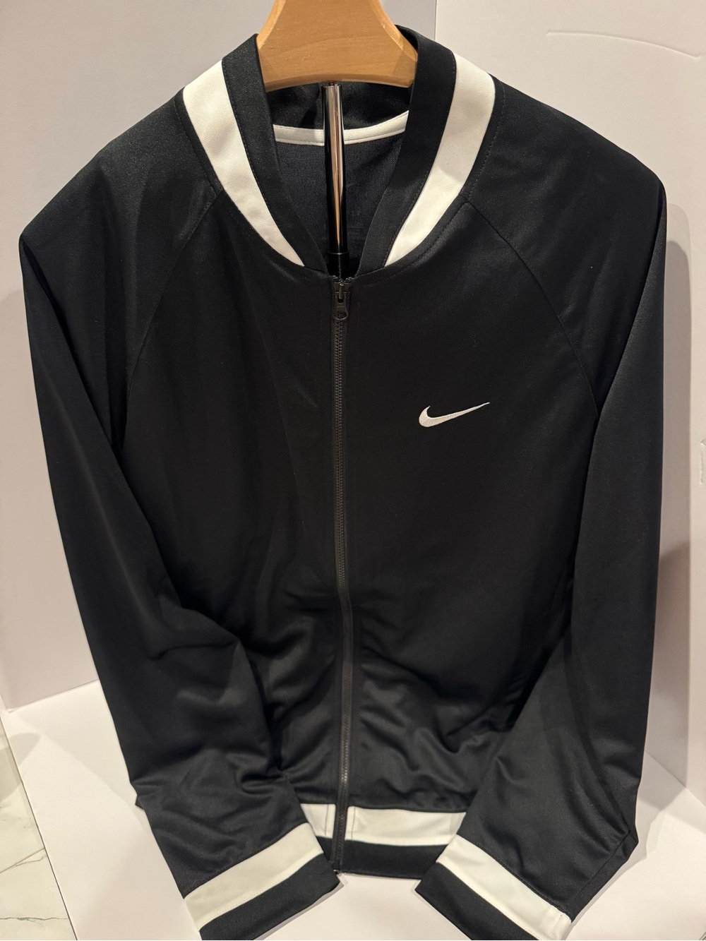 Nike Dri-FIT Full Zip Jacket Black White Large Logo Athletic Track Jacket Size S